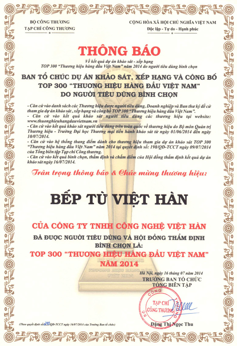 Viêt Hàn vào top 300 thương hiệu hàng đầu Việt Nam do người tiêu dùng bình chọn 3